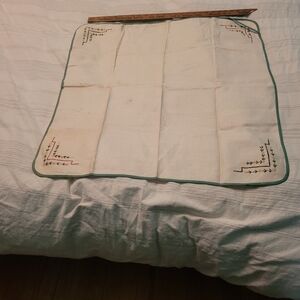 Embroidered Linen Handkerchief with Green Trim Tsble Topper 29" Square